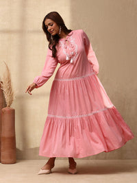 House of Chikankari Women Dust Pink Cotton Chikankari Dress Sulam