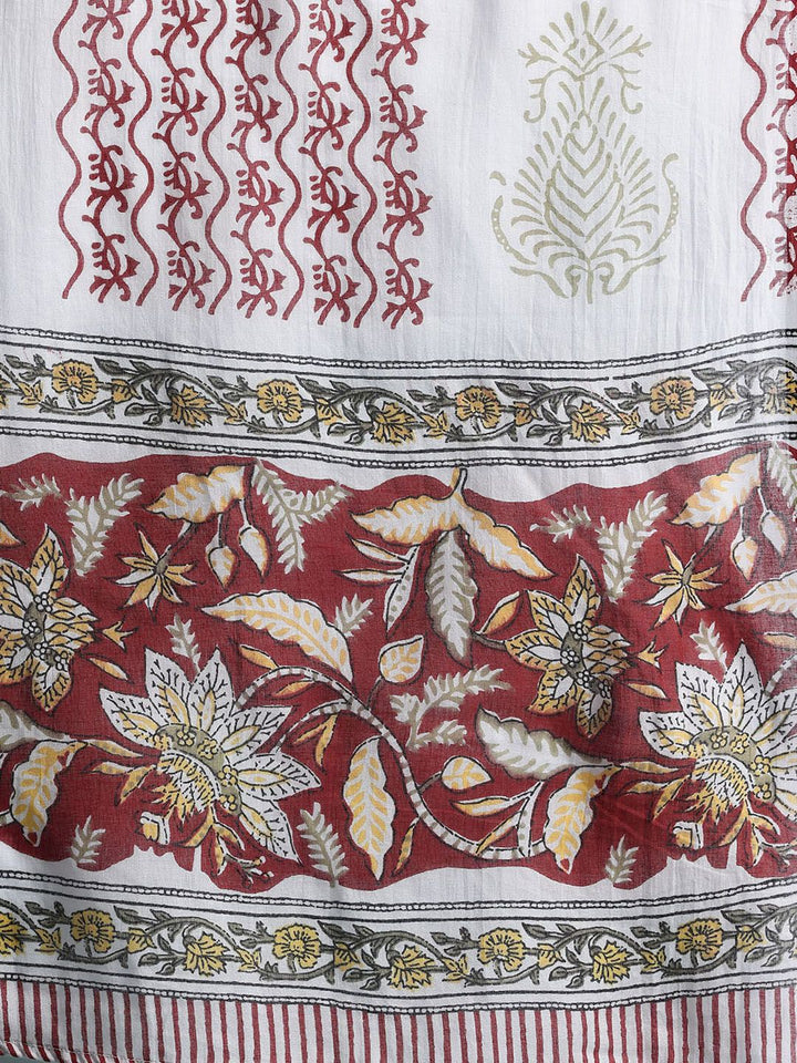 Indo Era Floral Printed Pure Cotton Kurta With Trousers & Dupatta