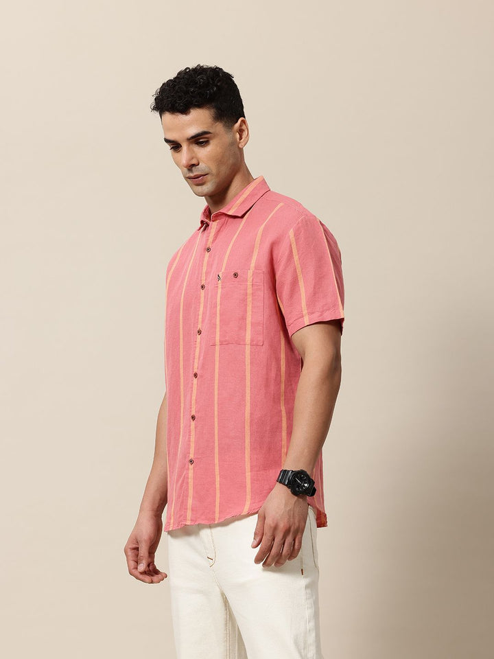 Mr Bowerbird Liberal Fit Linen Cotton Opaque Striped Casual Shirt