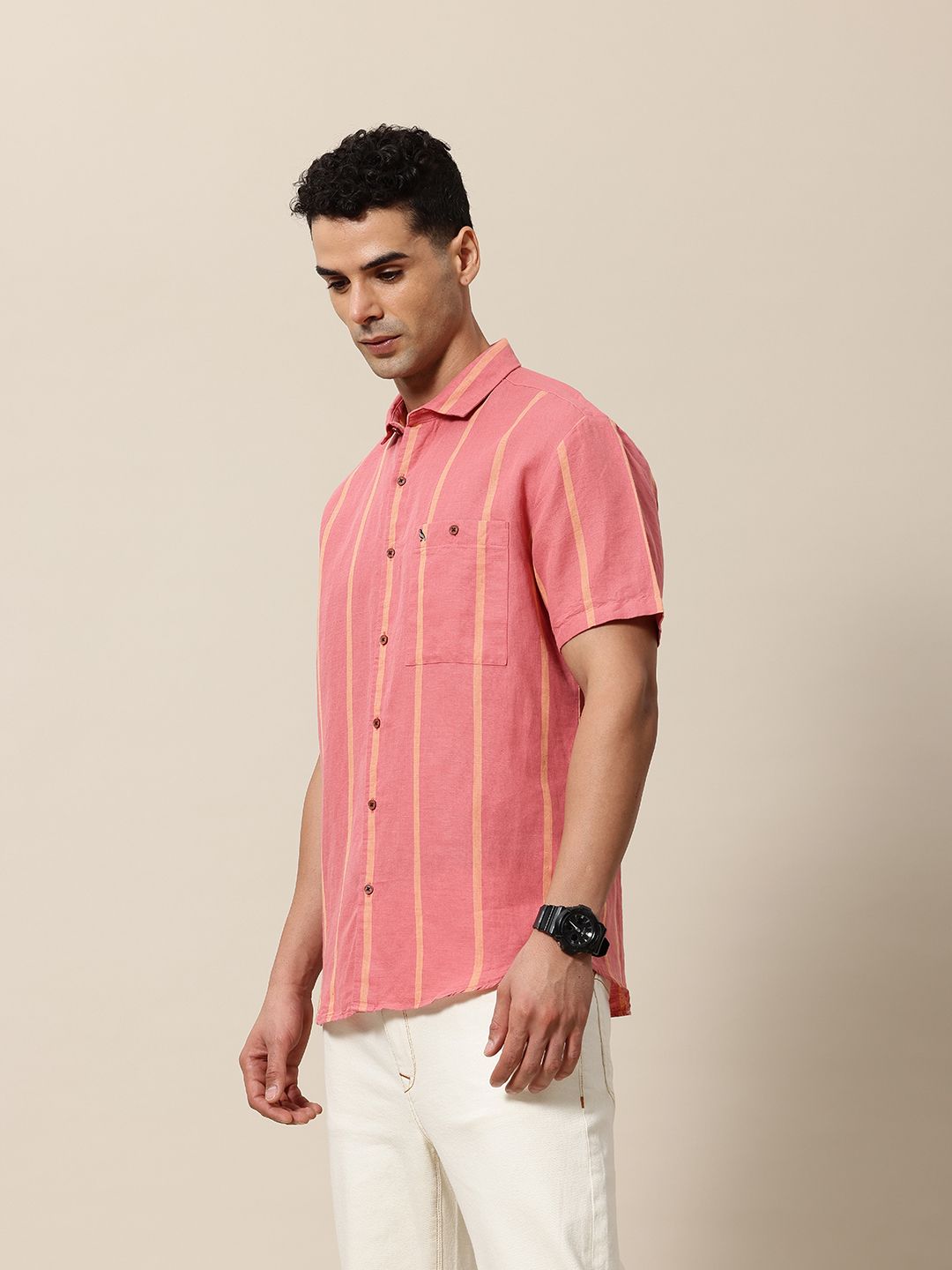 Mr Bowerbird Liberal Fit Linen Cotton Opaque Striped Casual Shirt
