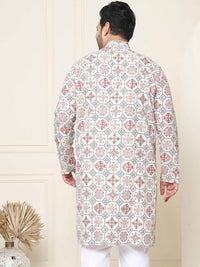 SOJANYA PLUS Ethnic Motifs Printed Band Collar Straight Cotton Linen Kurta