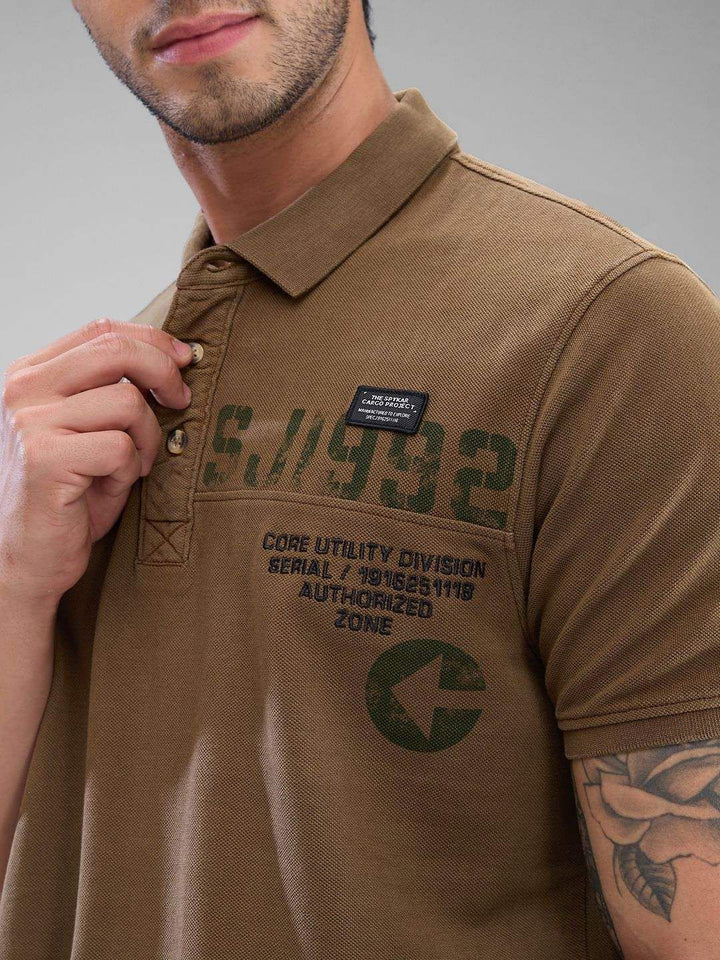 SPYKAR Men Graphic Printed Polo Collar Slim Fit Pure Cotton T-shirt