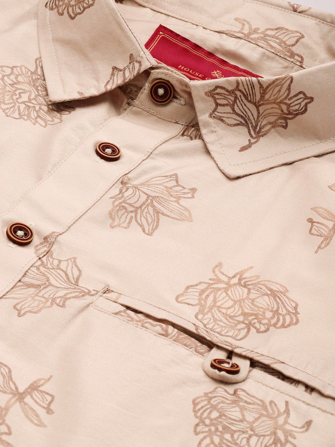 House of Pataudi Floral Printed Shirt Collar Jashn Kurta with Trousers