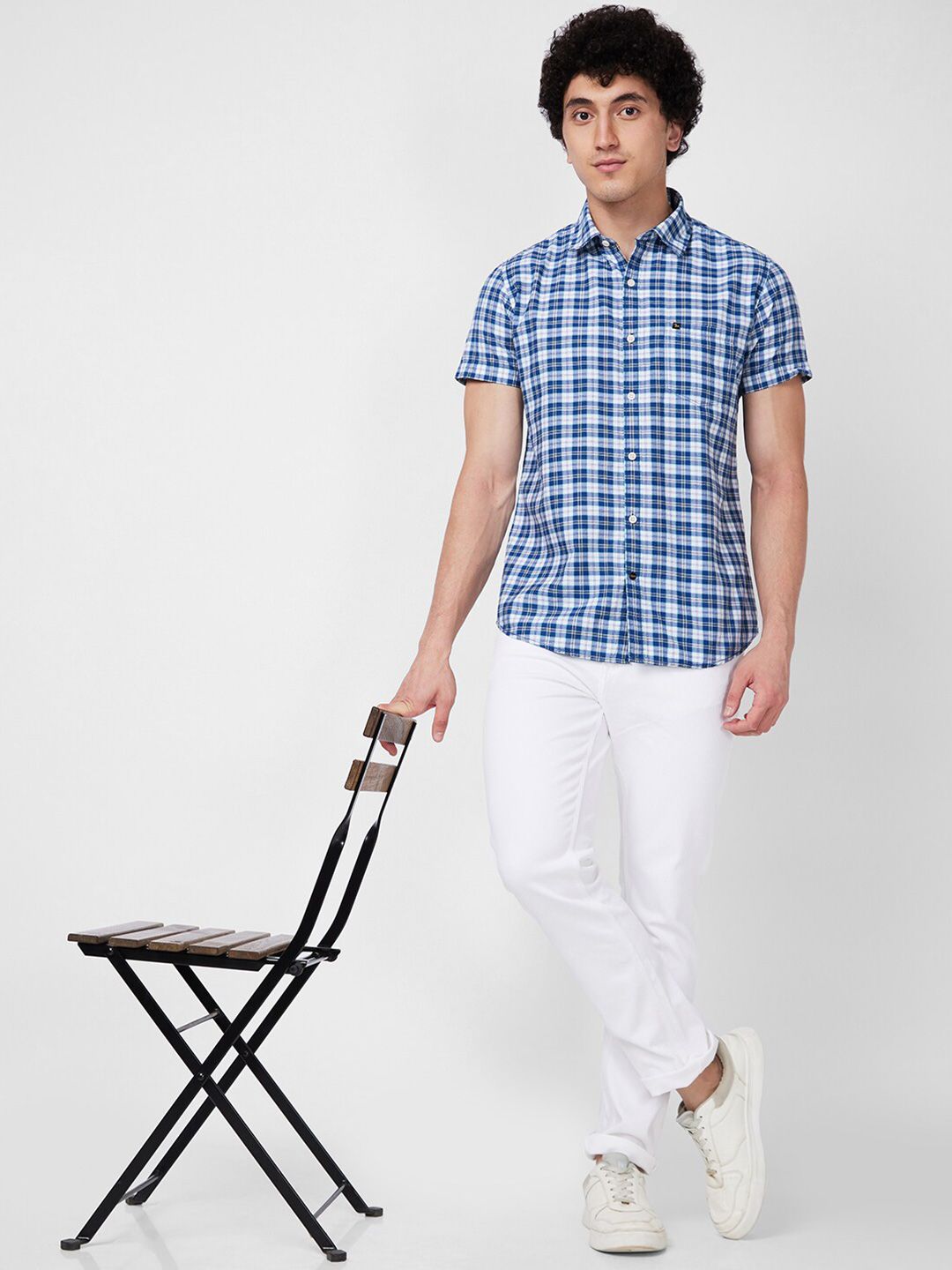 SPYKAR Tartan Checked Spread Collar Cotton Opaque Casual Shirt