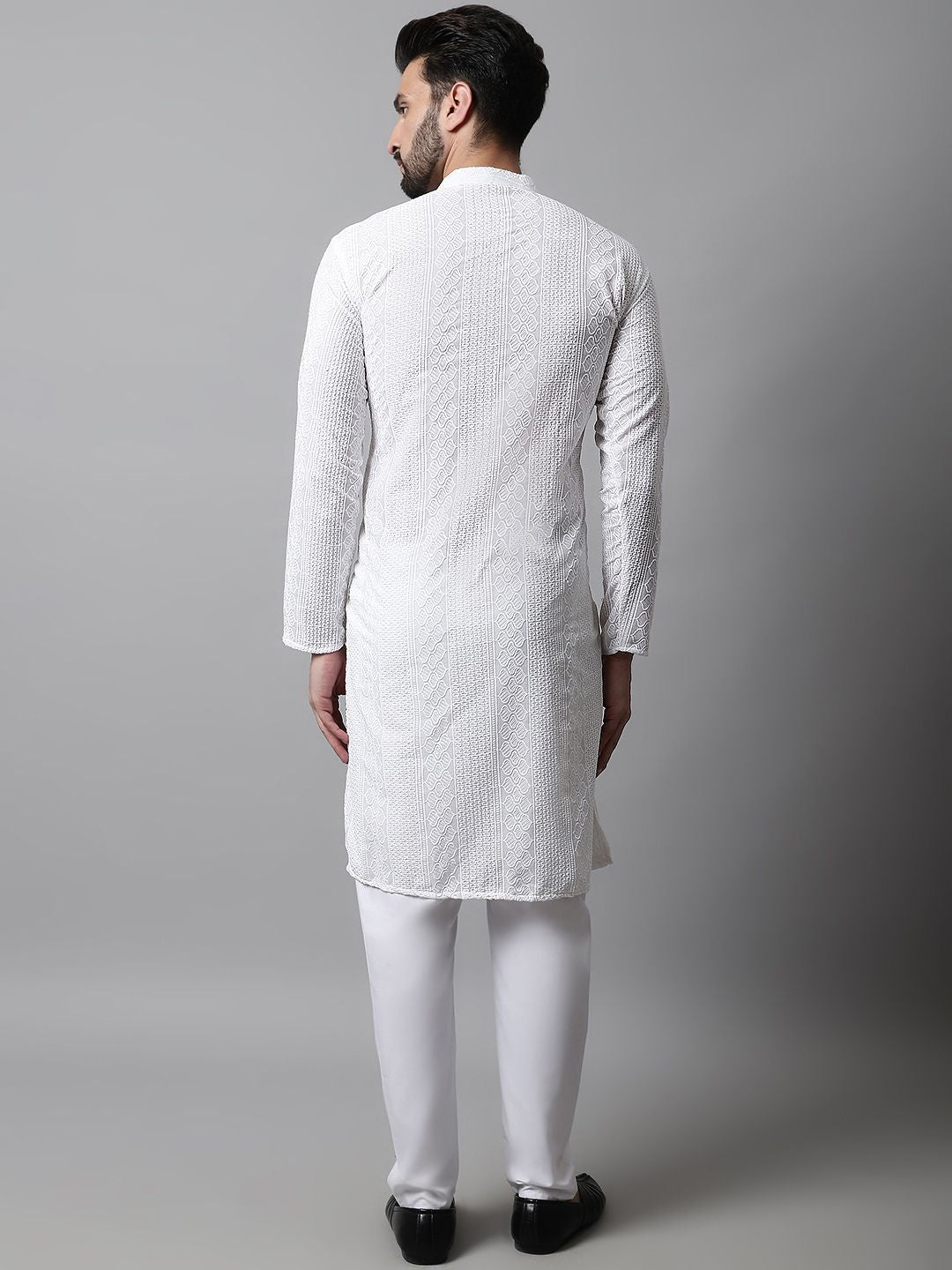 Jompers Men White Embroidered Kurta with Pyjamas