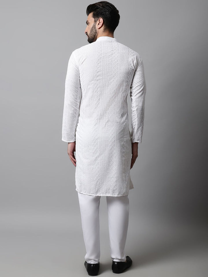 Jompers Men White Embroidered Kurta with Pyjamas