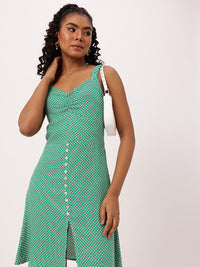 DressBerry Boho Vibes Shoulder Straps Front Slit Smocked A-Line Dress