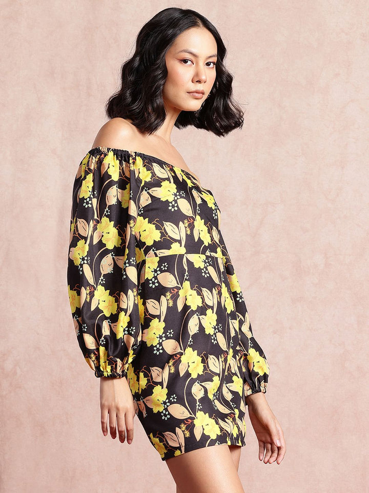 all about you Floral Print Puff Sleeve Sheath Mini Dress