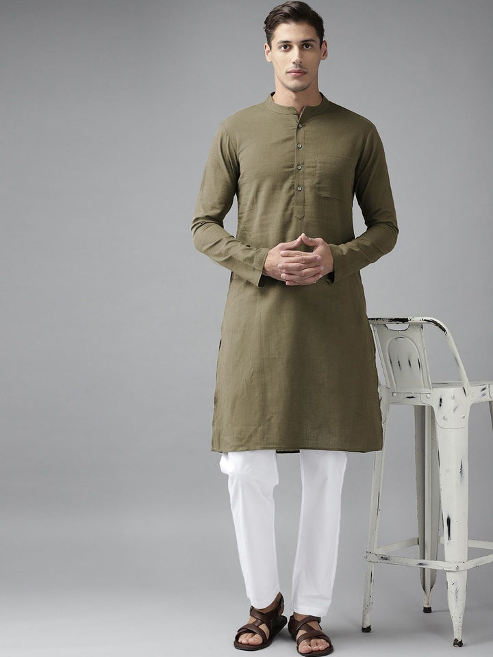 See Designs Olive Green Thread Work A-Line Kurta