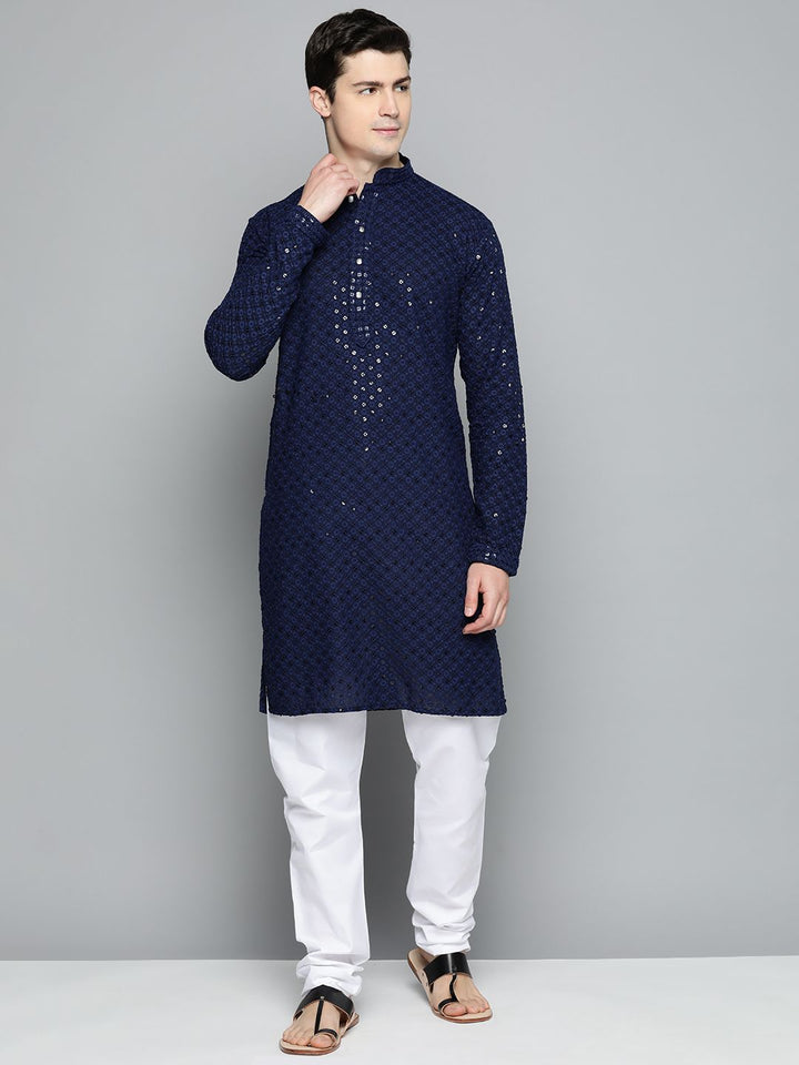 Jompers Men Floral Embroidered Chikankari Pure Cotton Kurta with Churidar