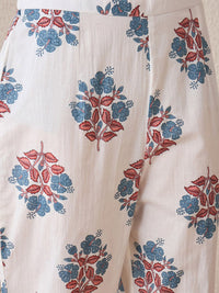 Indo Era Floral Printed V-Neck Cotton A-Line Kurta With Trousers
