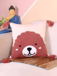 STITCHNEST Peach-Coloured & Rust Embroidered Square Cushion Cover