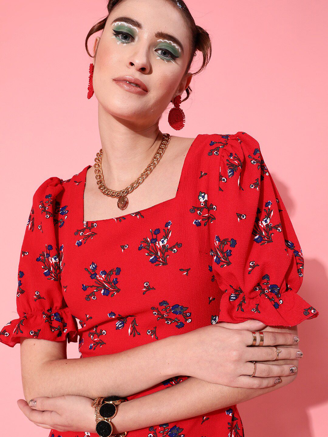 STREET 9 Women Deep Red Floral Dress