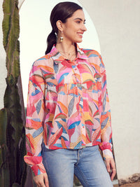 STREET 9 Women Pink & Yellow Comfort Floral Printed Casual Shirt