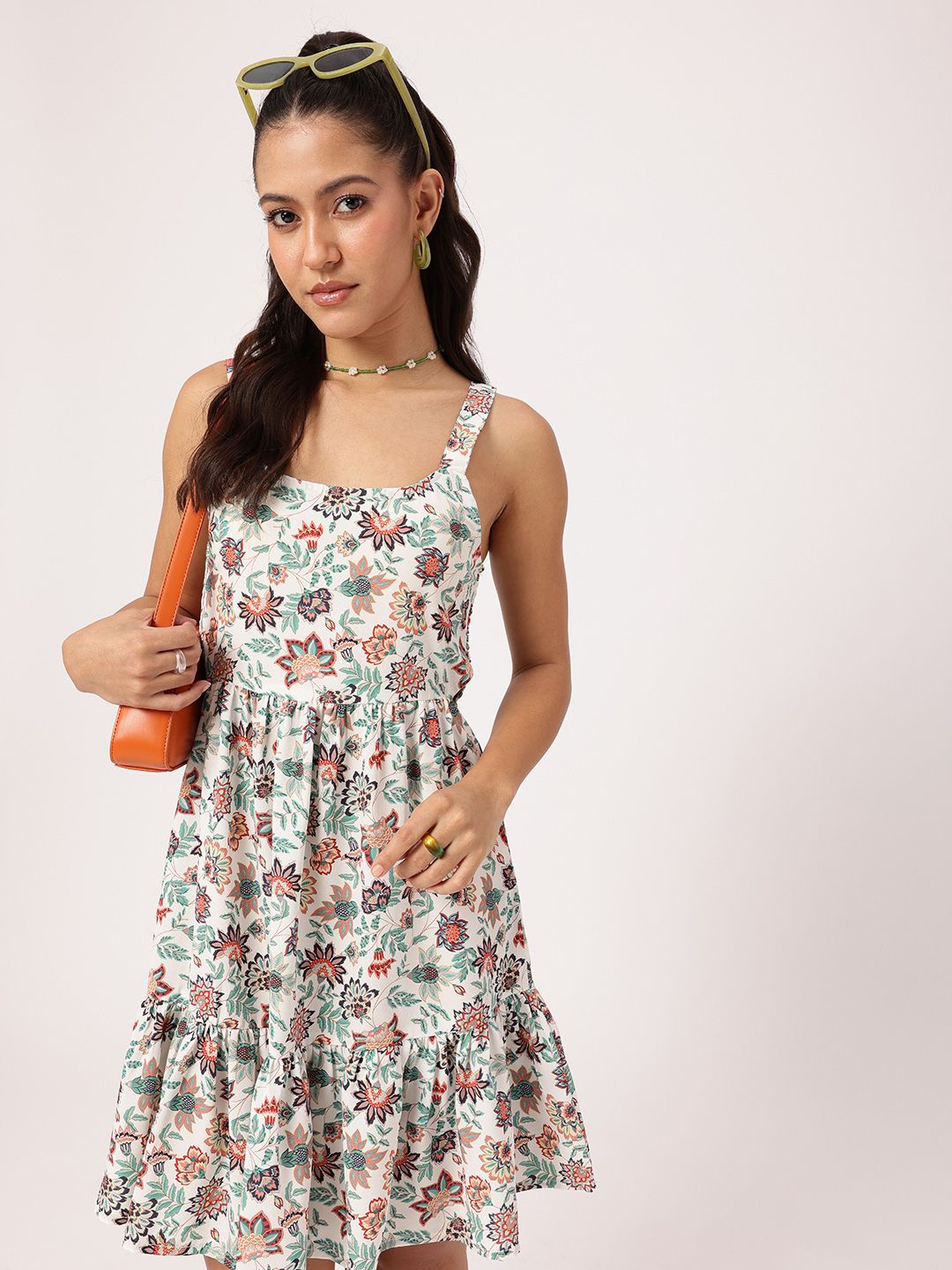 DressBerry Blooming Beauty Floral Printed Smocked Cut-Outs A-Line Dress