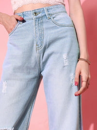 STREET 9 Women Elegant Blue Flared Fit Cropped Jeans