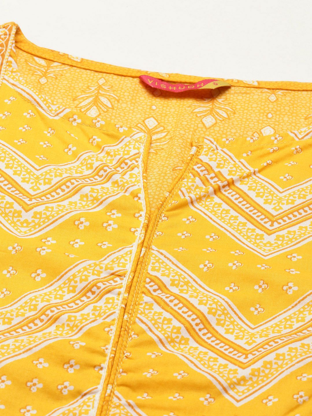 Vishudh Women Yellow & Off-White Printed Kurta with Palazzos