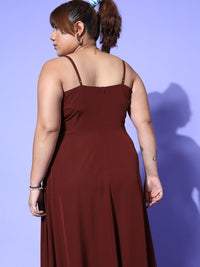 Berrylush Curve Women Maroon Solid Vacay Attire