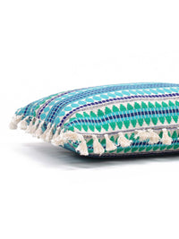 STITCHNEST Blue & White 2 Pieces Ethnic Motifs Woollen Rectangle Cushion Cover