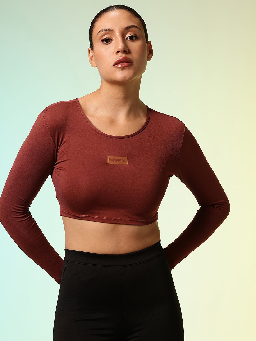 HRX by Hrithik Roshan Rapid Dry Active Goddess Thumb Hole Detail Training Crop T-shirt