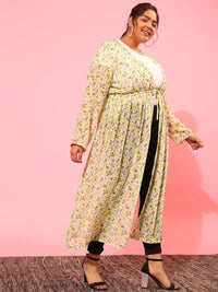 CURVY STREET Women Floral Printed Longline Tie-Up Shrug