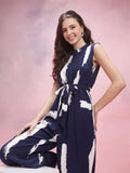 DressBerry Abstract Printed Waist Tie-Ups Flared Jumpsuit