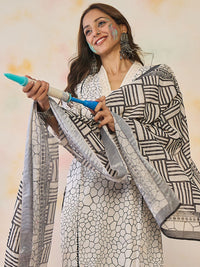 Indo Era Women Printed Regular Thread Work Pure Cotton Kurta with Trousers & With Dupatta