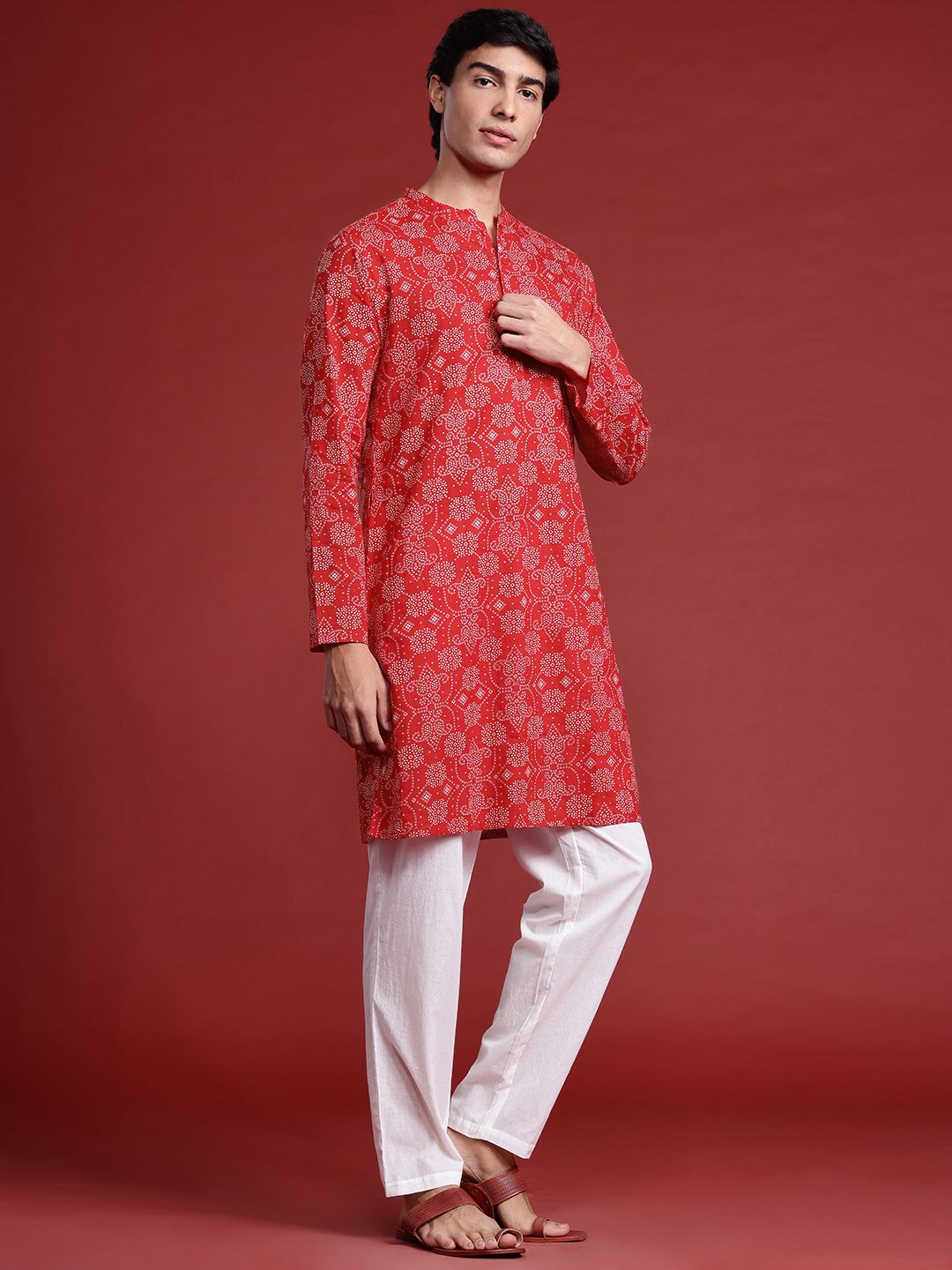 Anouk Bandhani Printed Regular Pure Cotton Kurta with Trousers