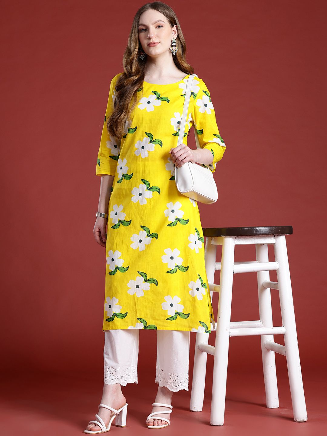Anouk Floral Printed Pure Cotton Straight Kurta