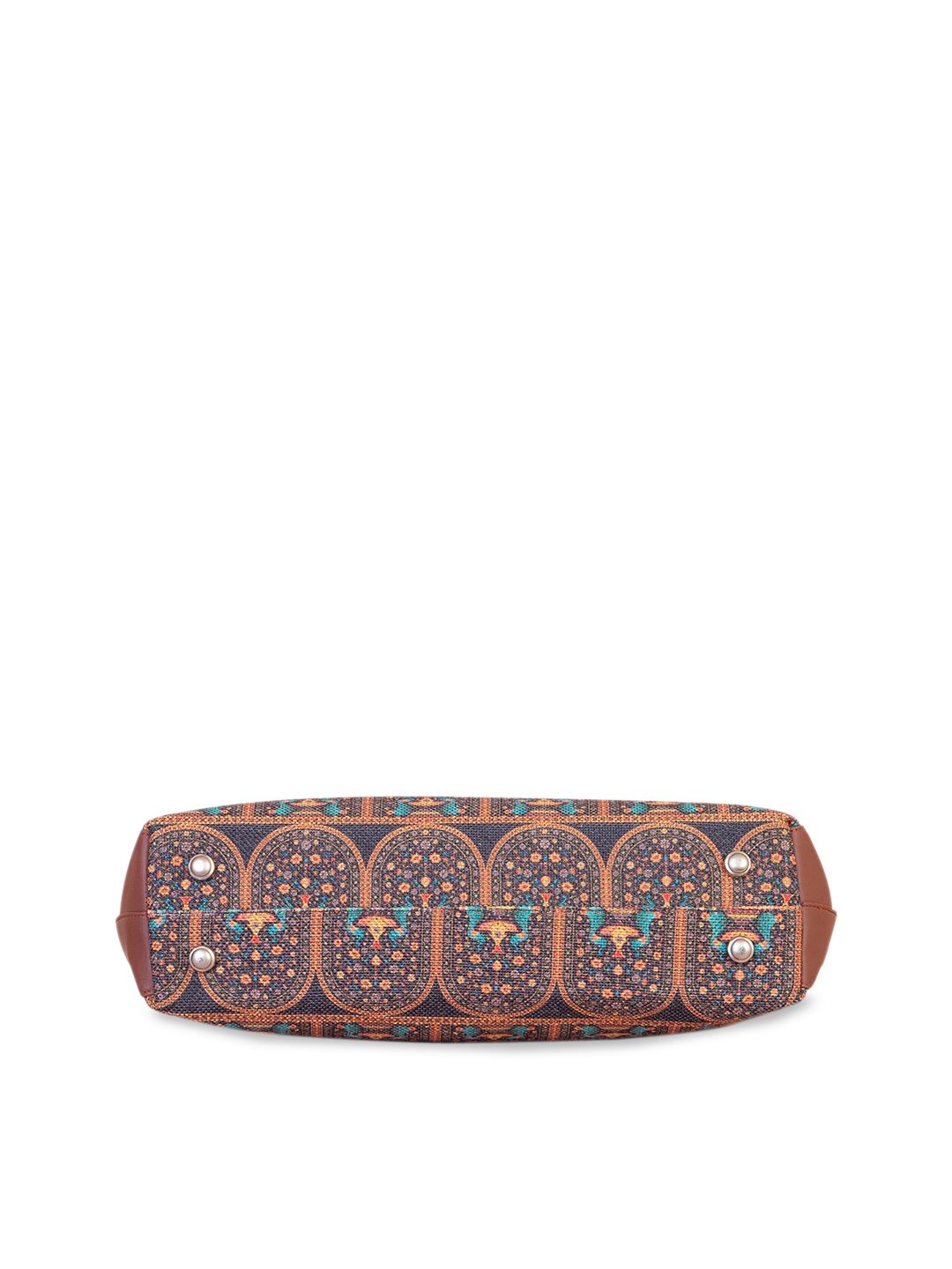 ZOUK Brown Ethnic Motifs Structured Tote Bag