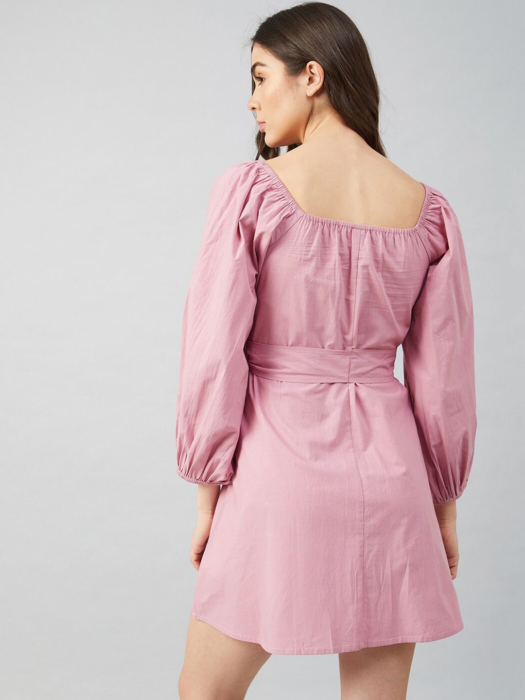 Athena Women Mauve Solid Cotton A-Line Dress