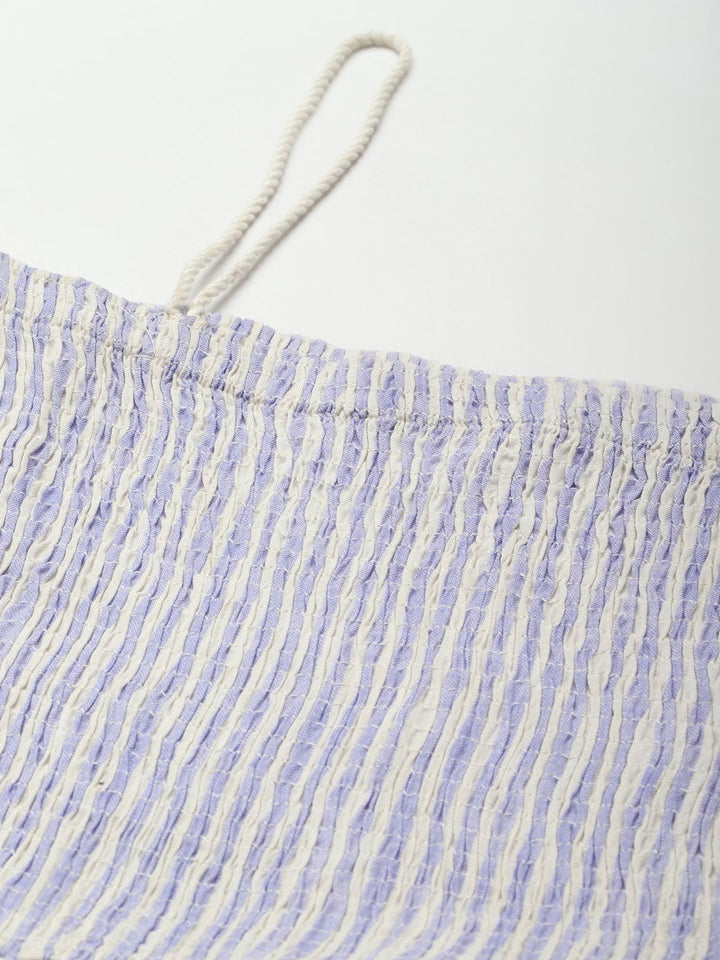 W Blue & Off White Striped Ethnic Maxi Dress with Jacket