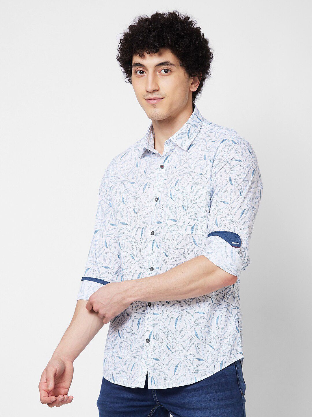 SPYKAR Printed Spread Collar Cotton Casual Shirt