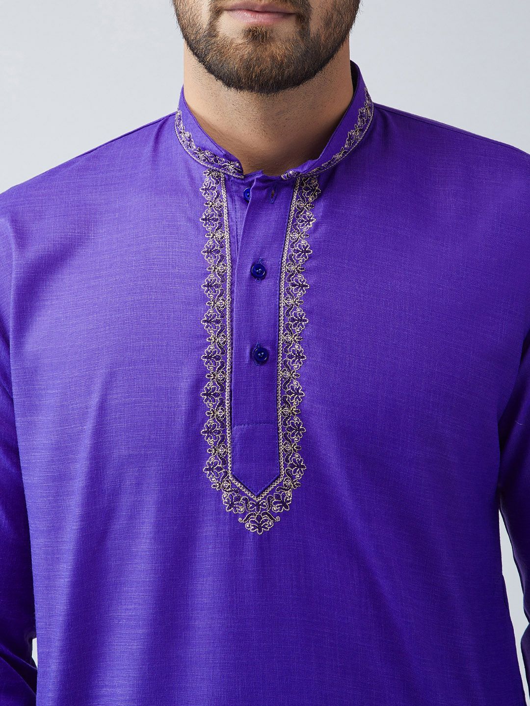 SOJANYA Men Purple Embroidered Short Kurta