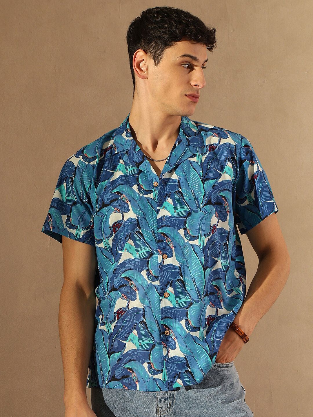 DENNISON Leaf Printed Oversized Shirt