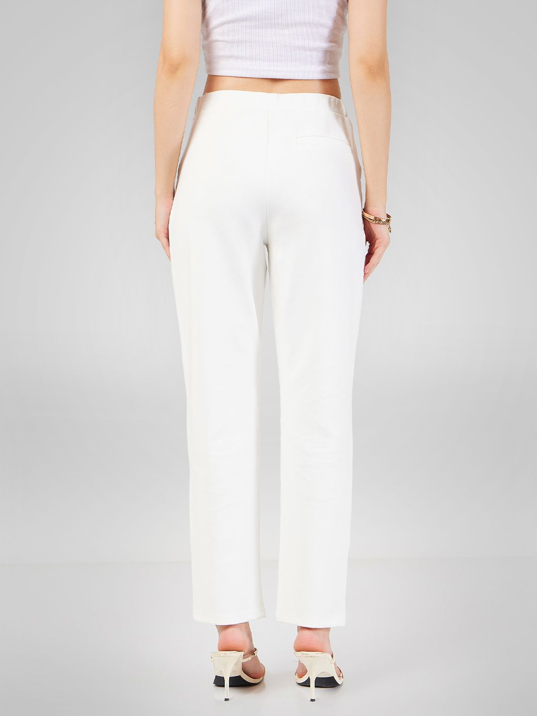 SASSAFRAS Women White Slim Fit Mid Rise Cigarette Trousers