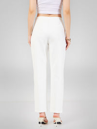 SASSAFRAS Women White Slim Fit Mid Rise Cigarette Trousers