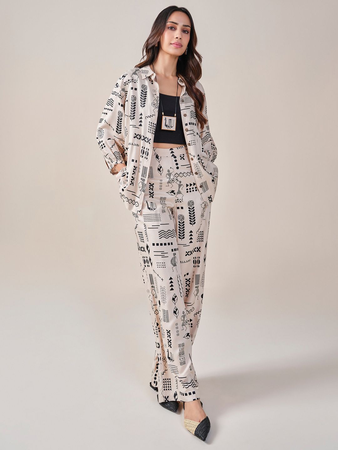 Global Desi Printed Shirt & Inner With Trousers