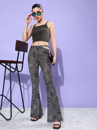 DressBerry Charcoal Grey & Silver-Toned Embellished Shoulder Straps Fitted Crop Top