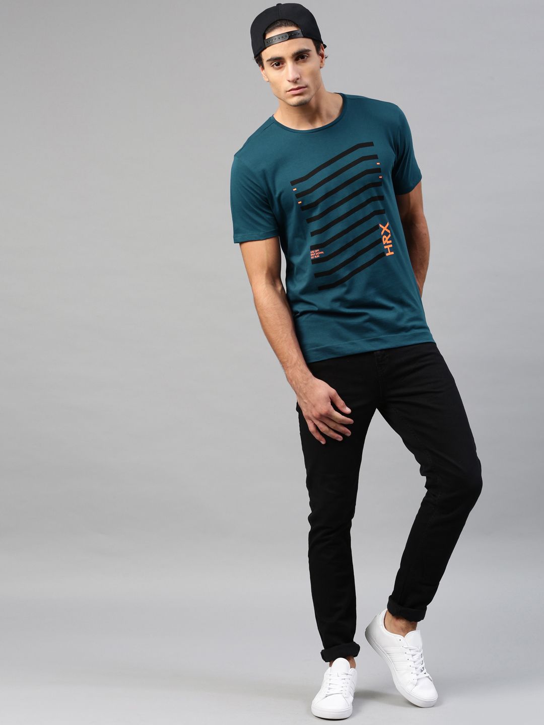 HRX by Hrithik Roshan Men Teal Blue Printed Pure Cotton T-shirt