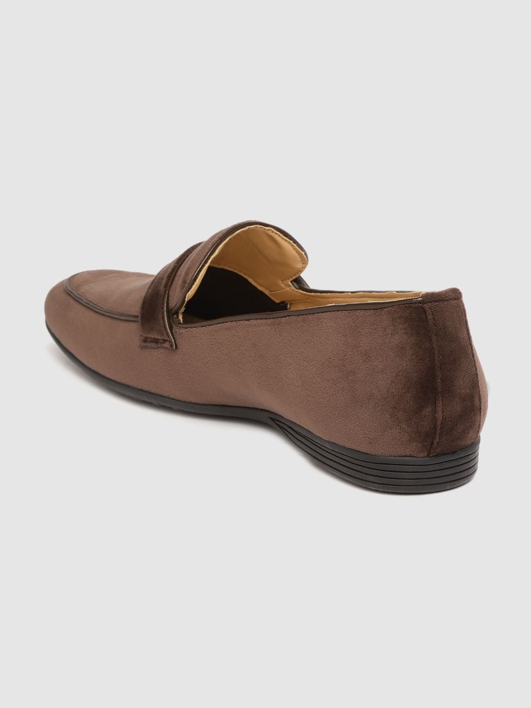 House of Pataudi Men Coffee Brown Velvet Finish Handcrafted Slip-Ons