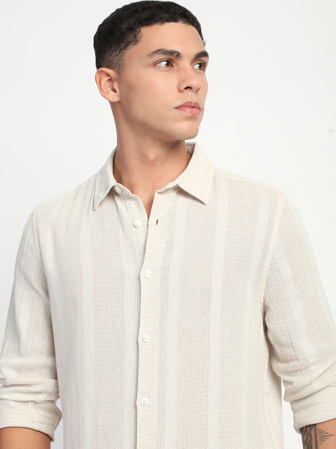 THE BEAR HOUSE Men Vertical Stripes Striped Slim Fit Cotton Casual Shirt