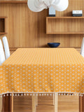 URBAN SPACE Yellow & White 4-Seater Geometric Printed Pure Cotton Square Table Cover