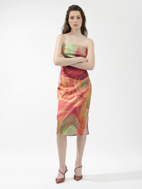 RAREISM Abstract Printed Strapless Bodycon Midi Dress