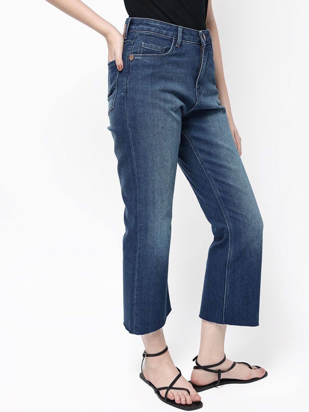 RAREISM Women Comfort Flared High-Rise Light Fade Stretchable Cropped Jeans