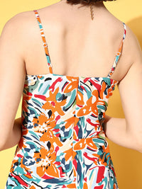 Berrylush Multicoloured Floral Crepe A-Line Dress