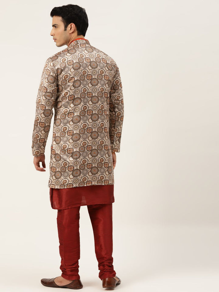 SOJANYA Men Maroon & Beige Kurta with Churidar