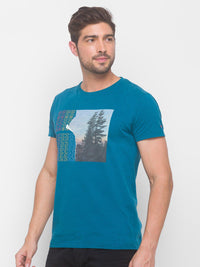 Being Human Men Blue & Yellow Printed Round Neck Cotton T-shirt