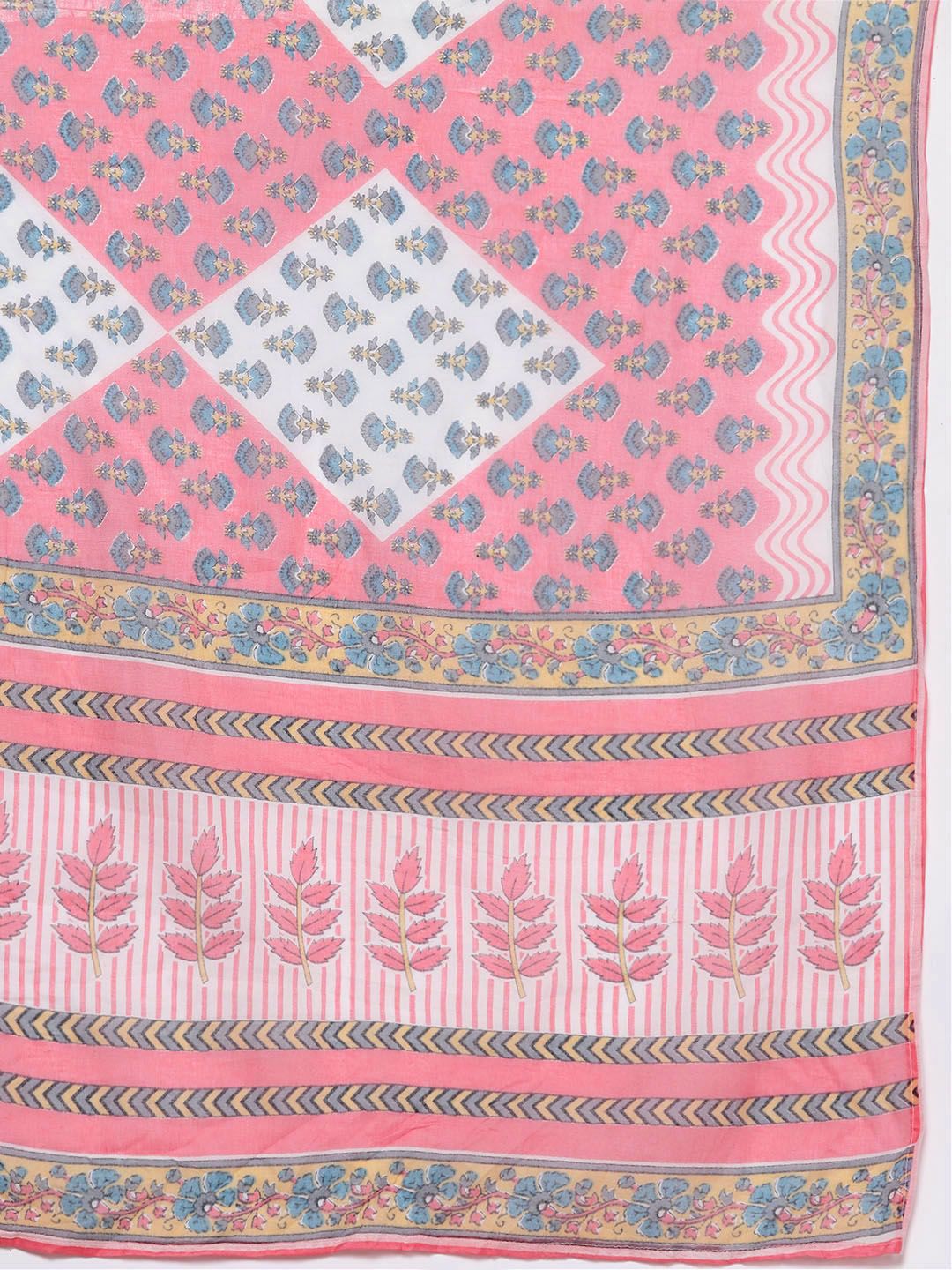 Libas Women Floral Printed Gotta Patti Pure Cotton Kurta with Trousers & With Dupatta