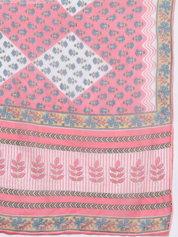 Libas Women Floral Printed Gotta Patti Pure Cotton Kurta with Trousers & With Dupatta